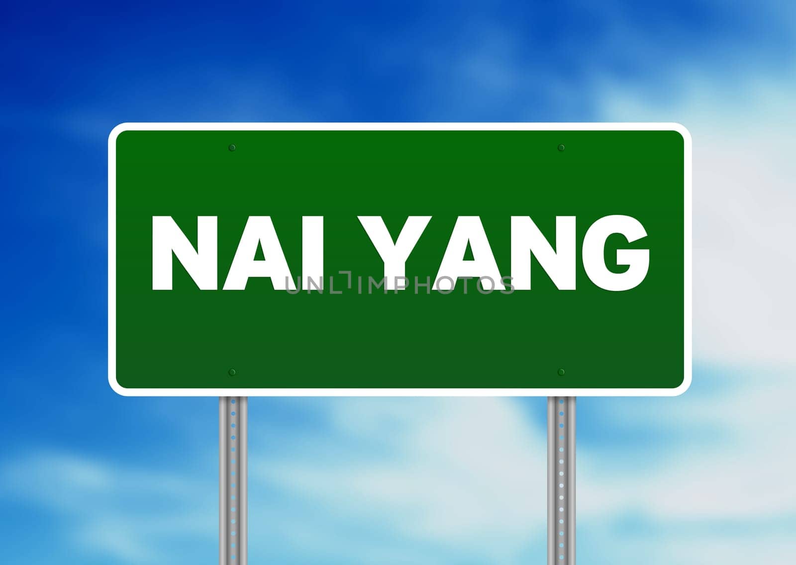 Green Nai Yang, Thailand road sign on Cloud Background.