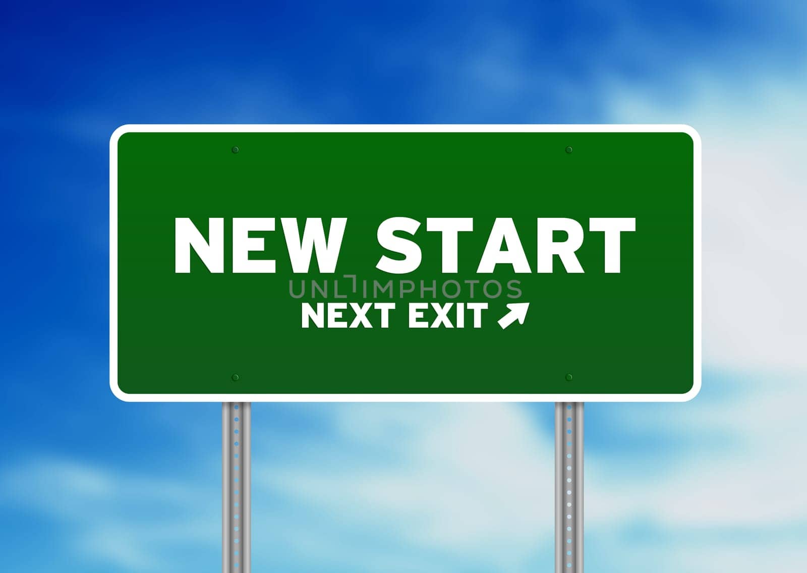 High resolution graphic of a New Start Street Sign on Cloud Background.