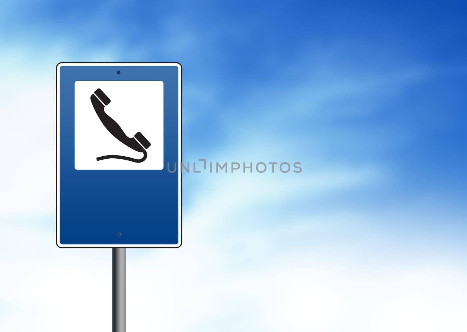 Blue Emergency Phone road sign on Cloud Background.