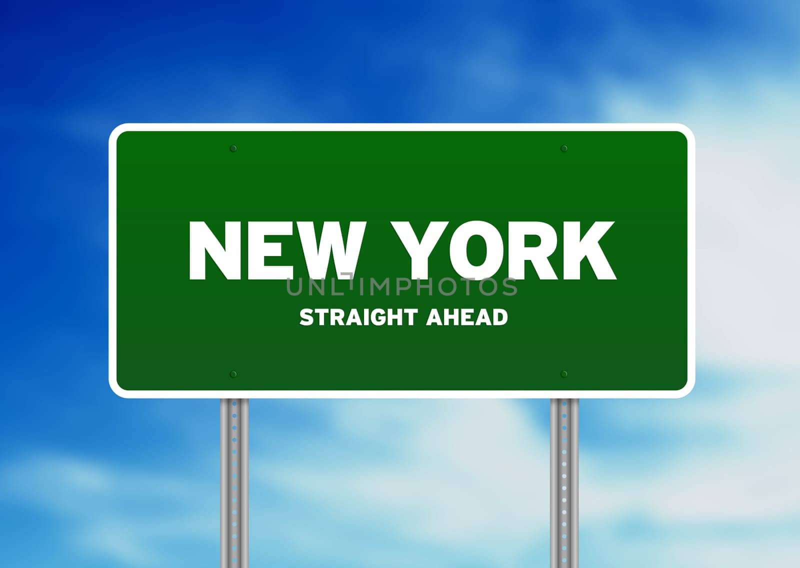 Green New York, USA highway sign on Cloud Background.