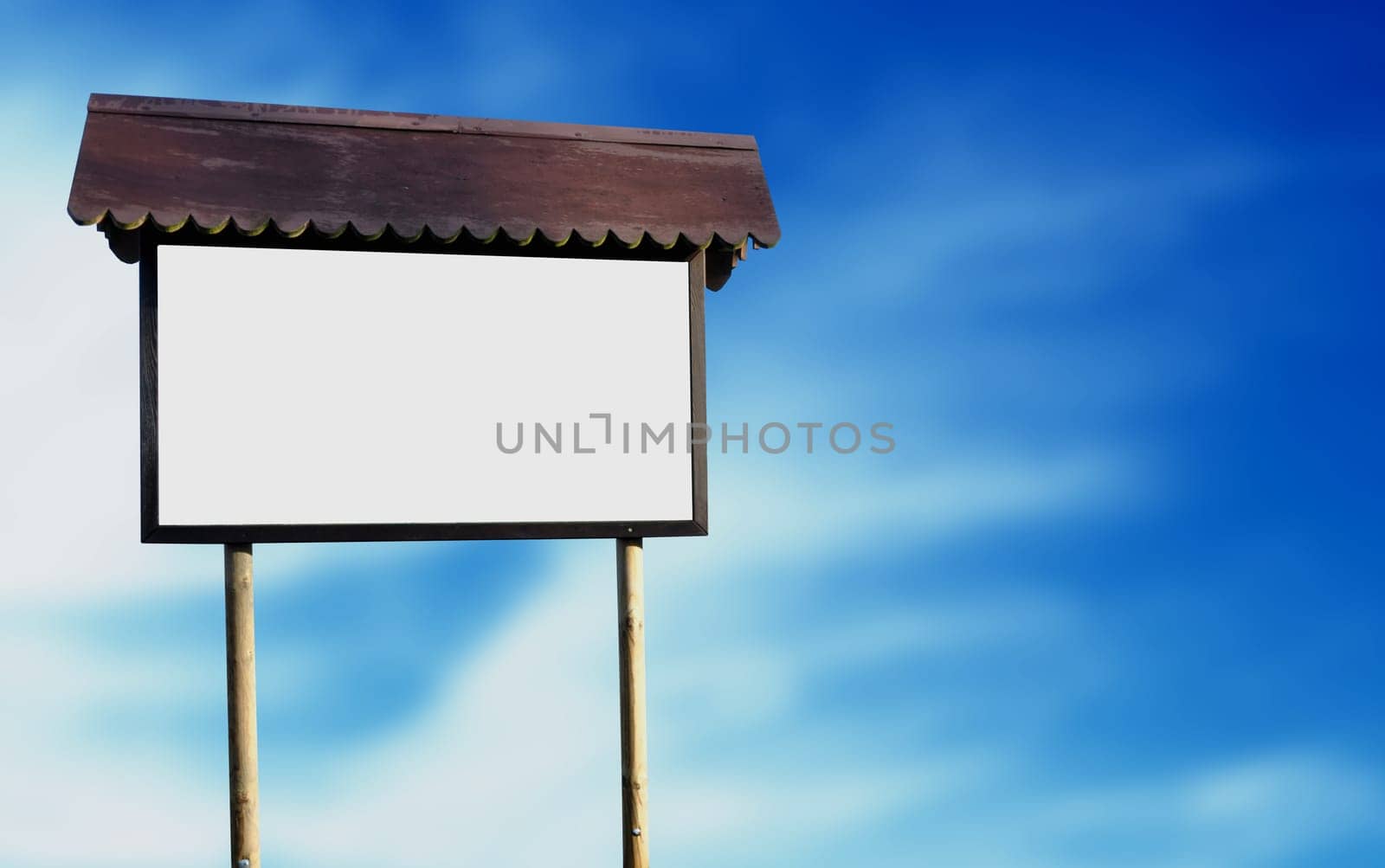 Wooden hand made sign on cloud background.