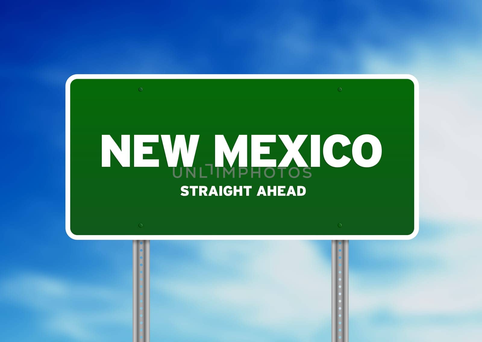 High resolution graphic of a New Mexico highway sign on Cloud Background.