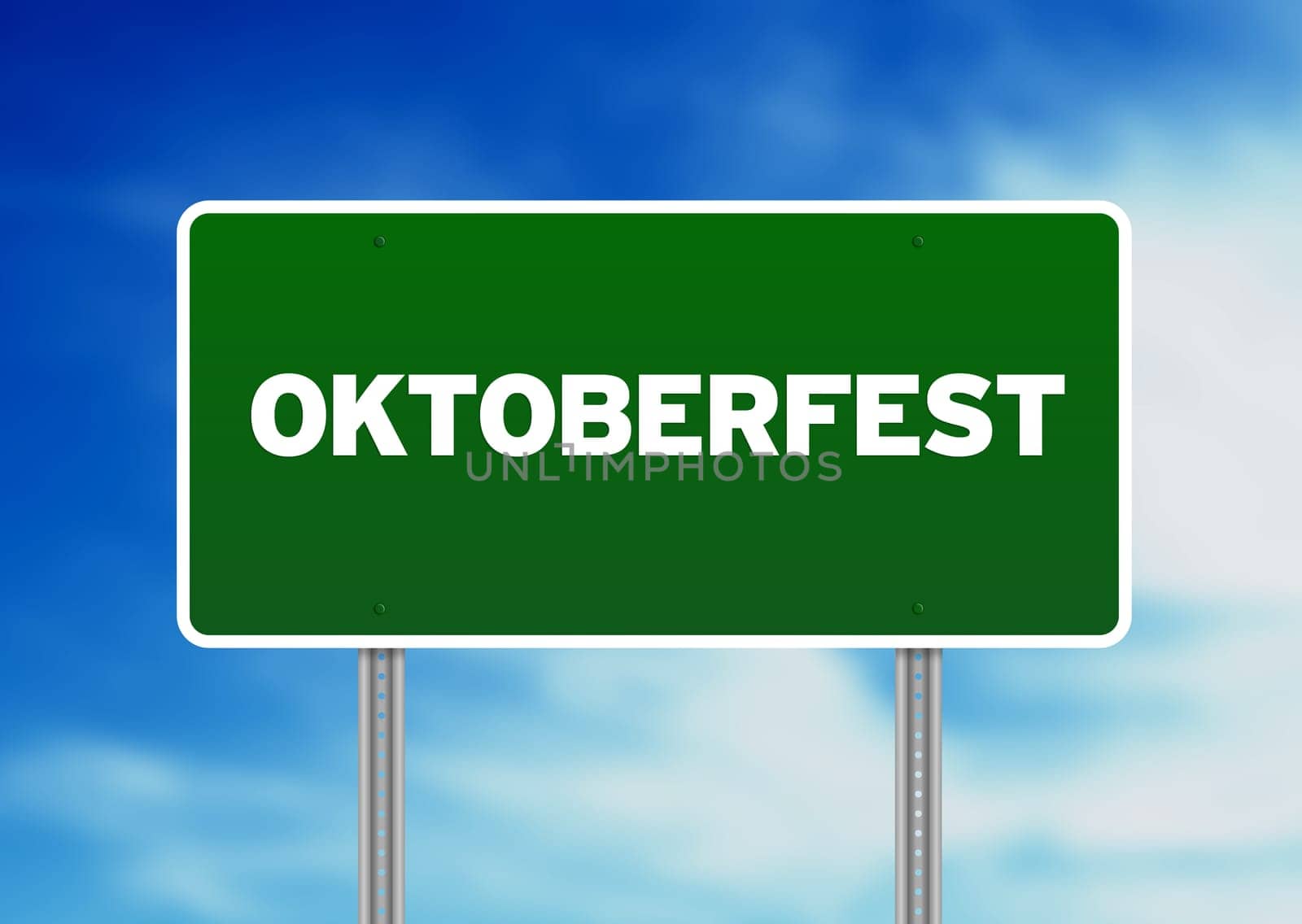 Green Oktoberfest highway sign on Cloud Background.