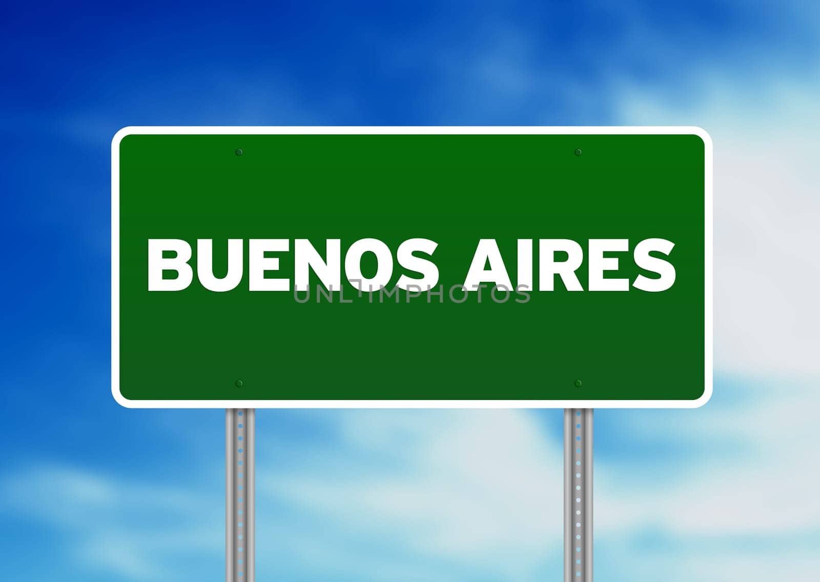 Green Buenos Aires, Argentina highway sign on Cloud Background.