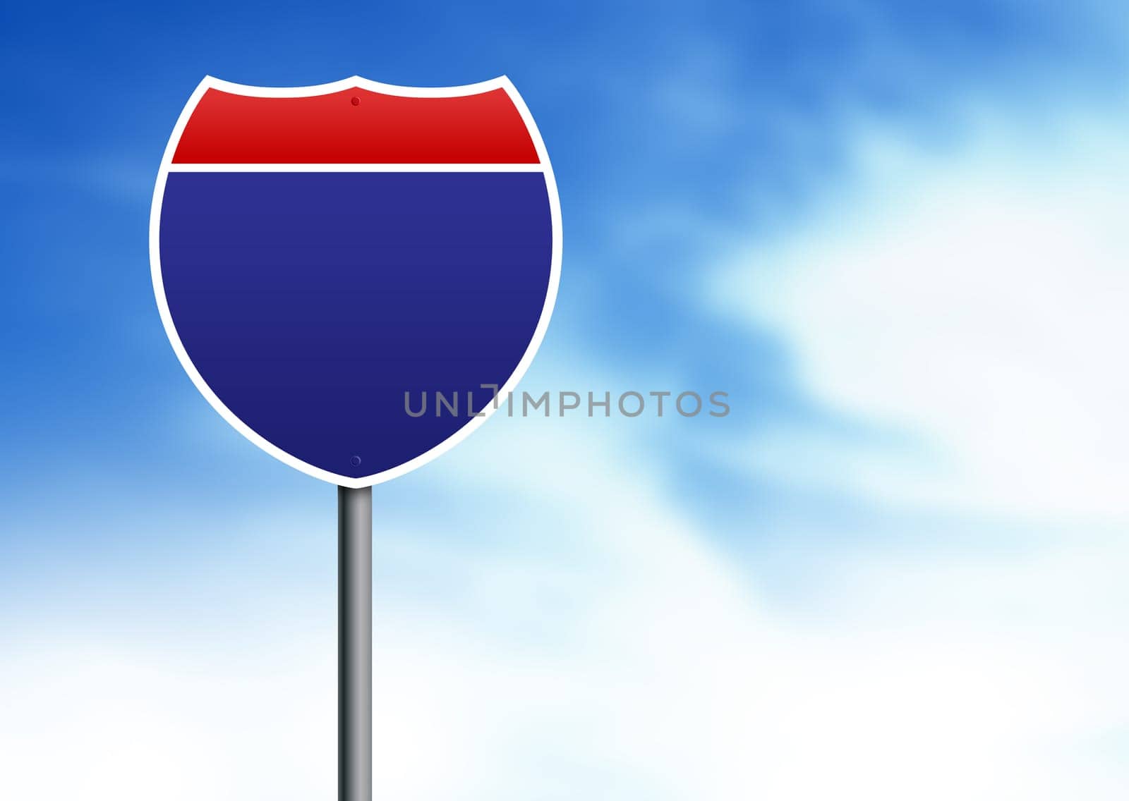 U.S. Interstate road sign on cloud background.