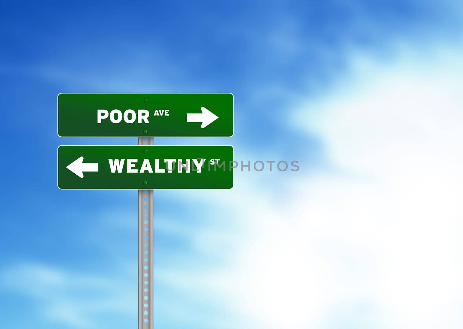 High resolution graphic of a poor and wealthy Road Signs on Cloud Background