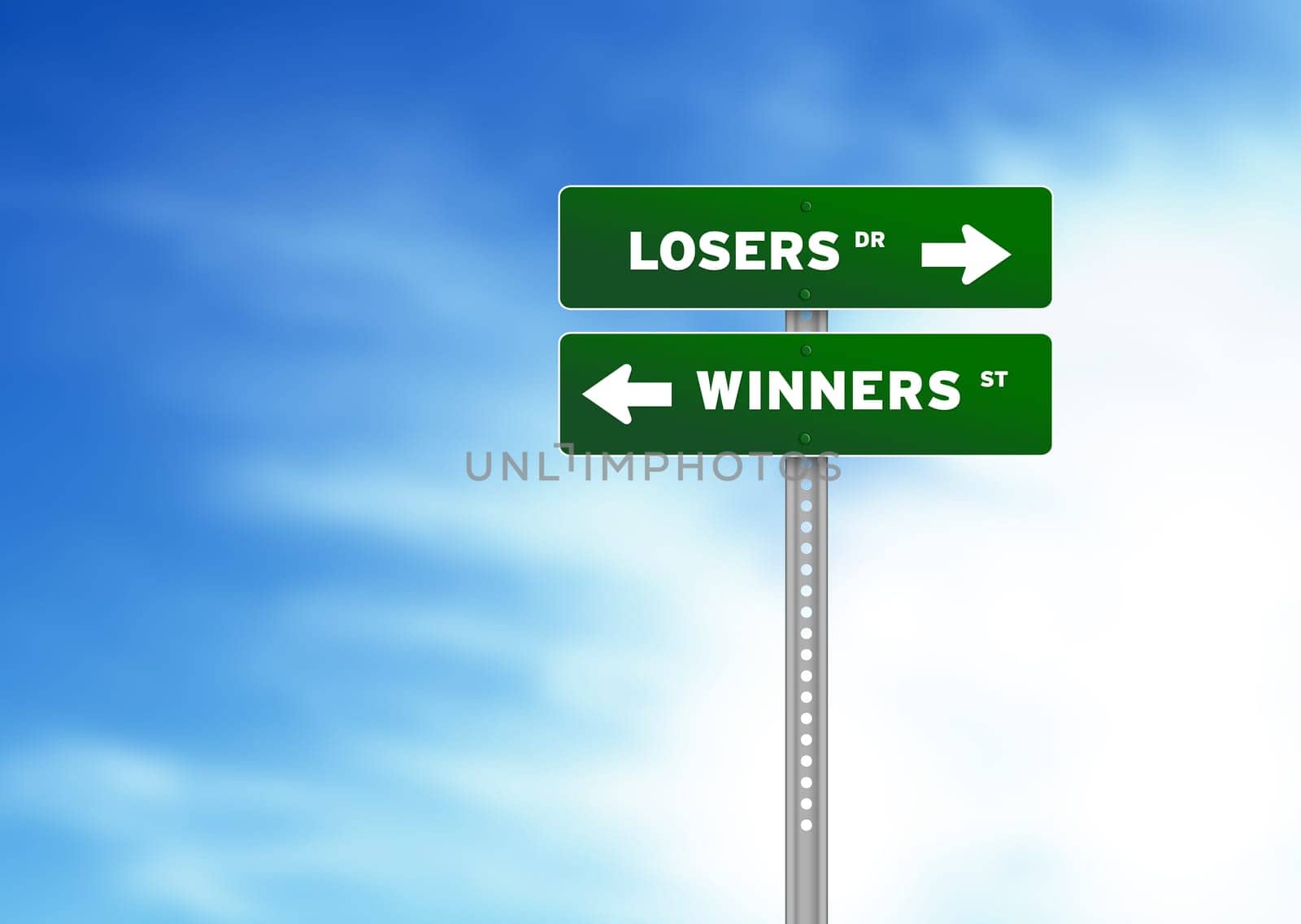 High resolution graphic of losers and winners Road Signs on Cloud Background