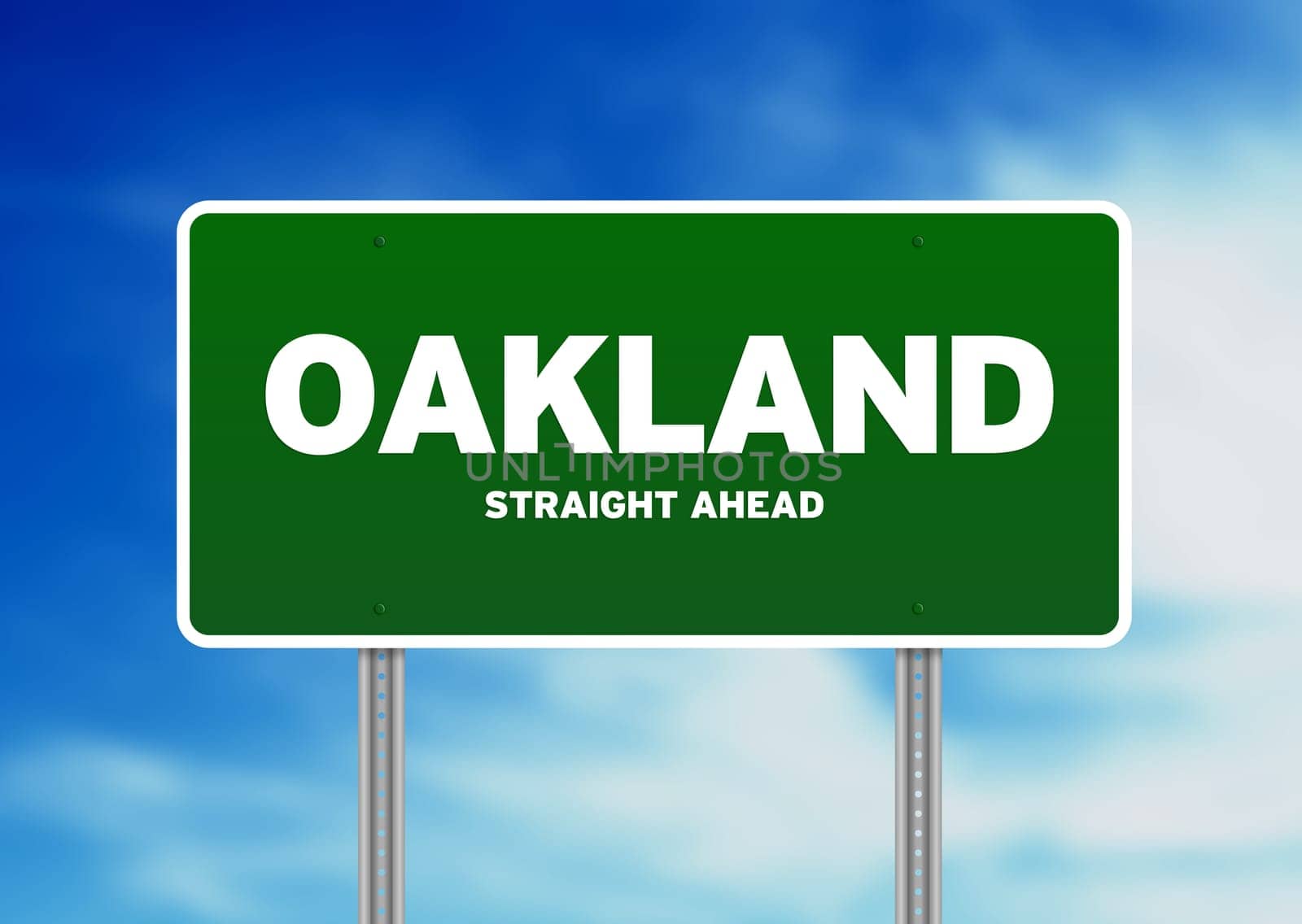 Green Oakland, California, USA highway sign on Cloud Background.