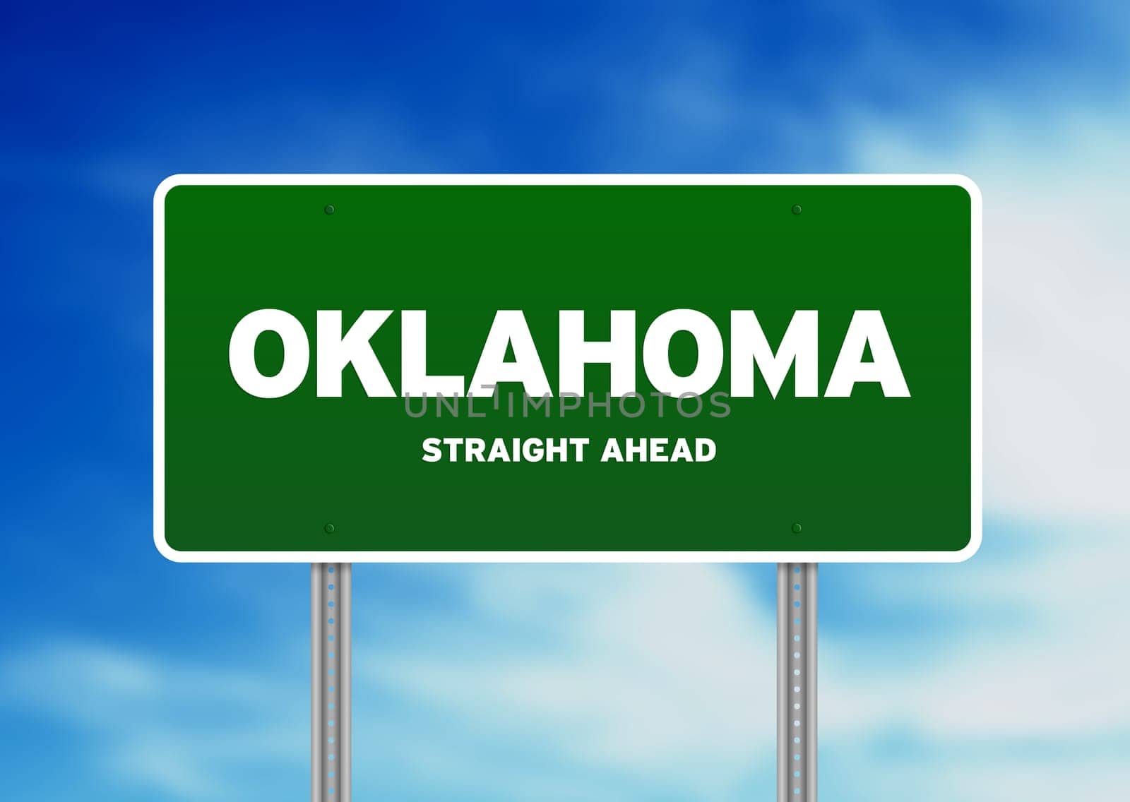 Green Oklahoma, USA highway sign on Cloud Background.