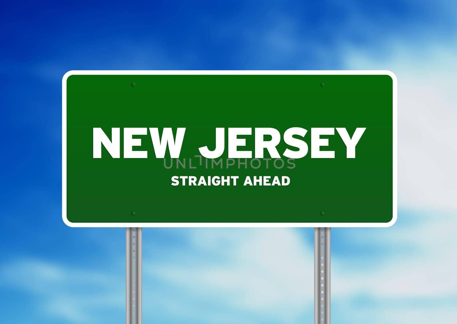 Green New Jersey, USA highway sign on Cloud Background.