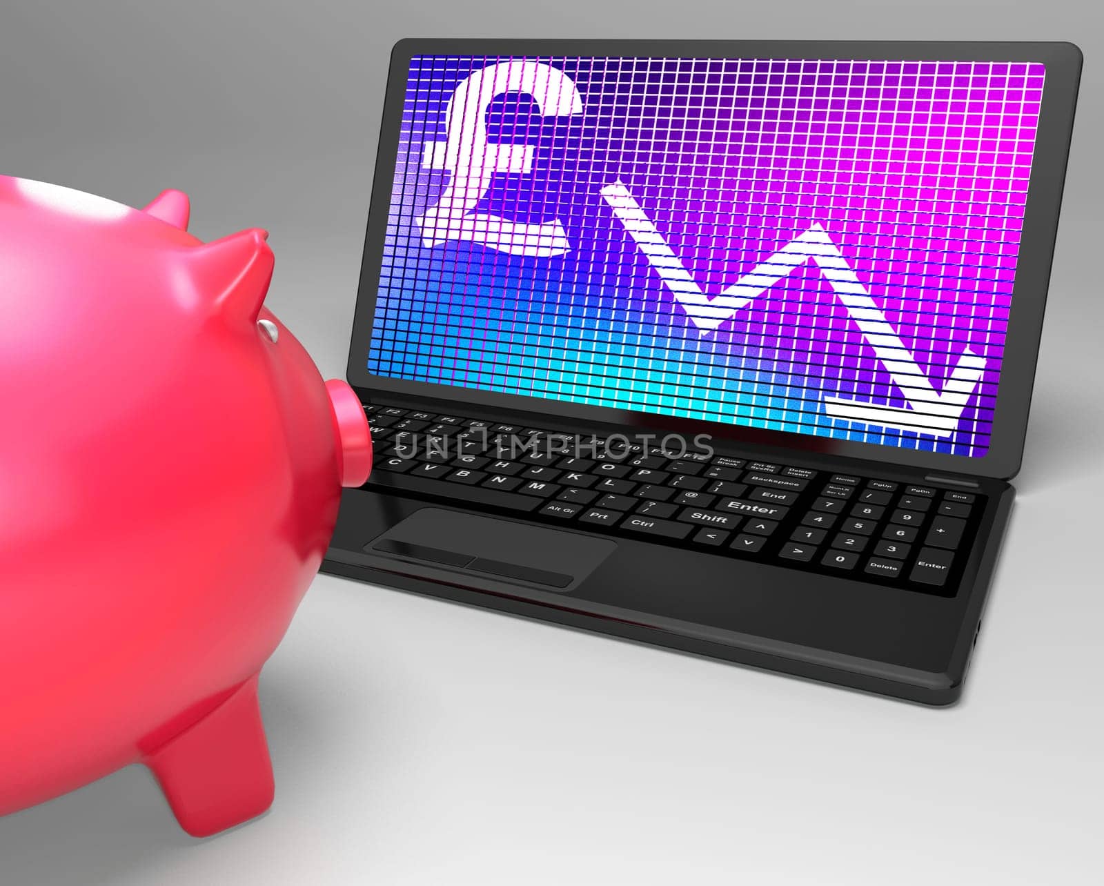 Pound Symbol On Laptop Shows Britain Finances And Economy