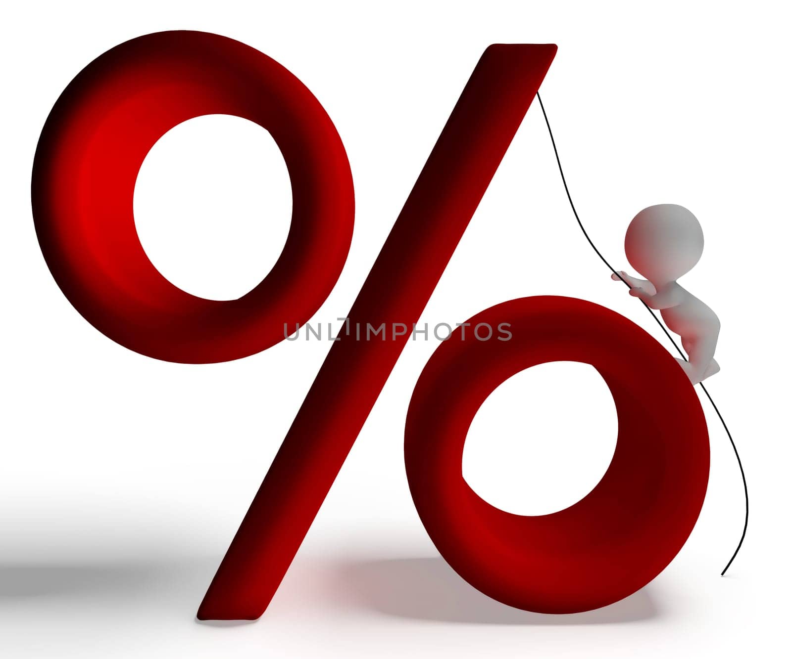 Percent Sign With 3d Man Climbing Showing Percentage