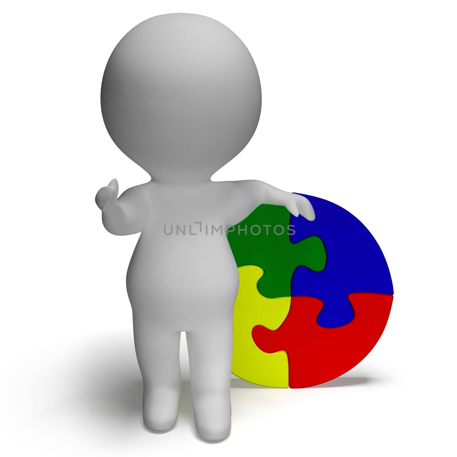Jigsaw Solution And 3d Character Shows Solution Or Finished