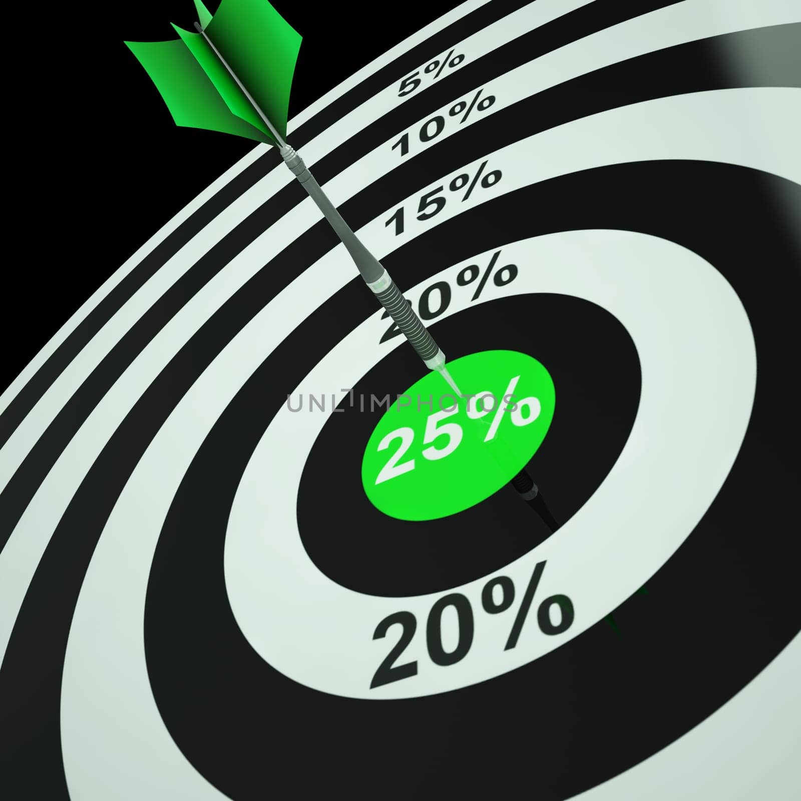 25 Percent On Dartboard Showing Twenty-Five Percent Off Or Price Reductions