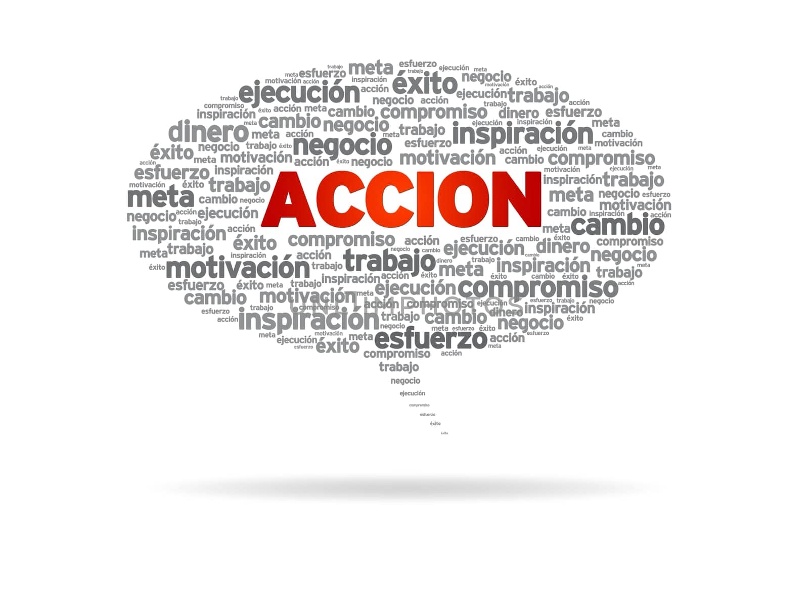 Speech bubble with the word Acció non white background.