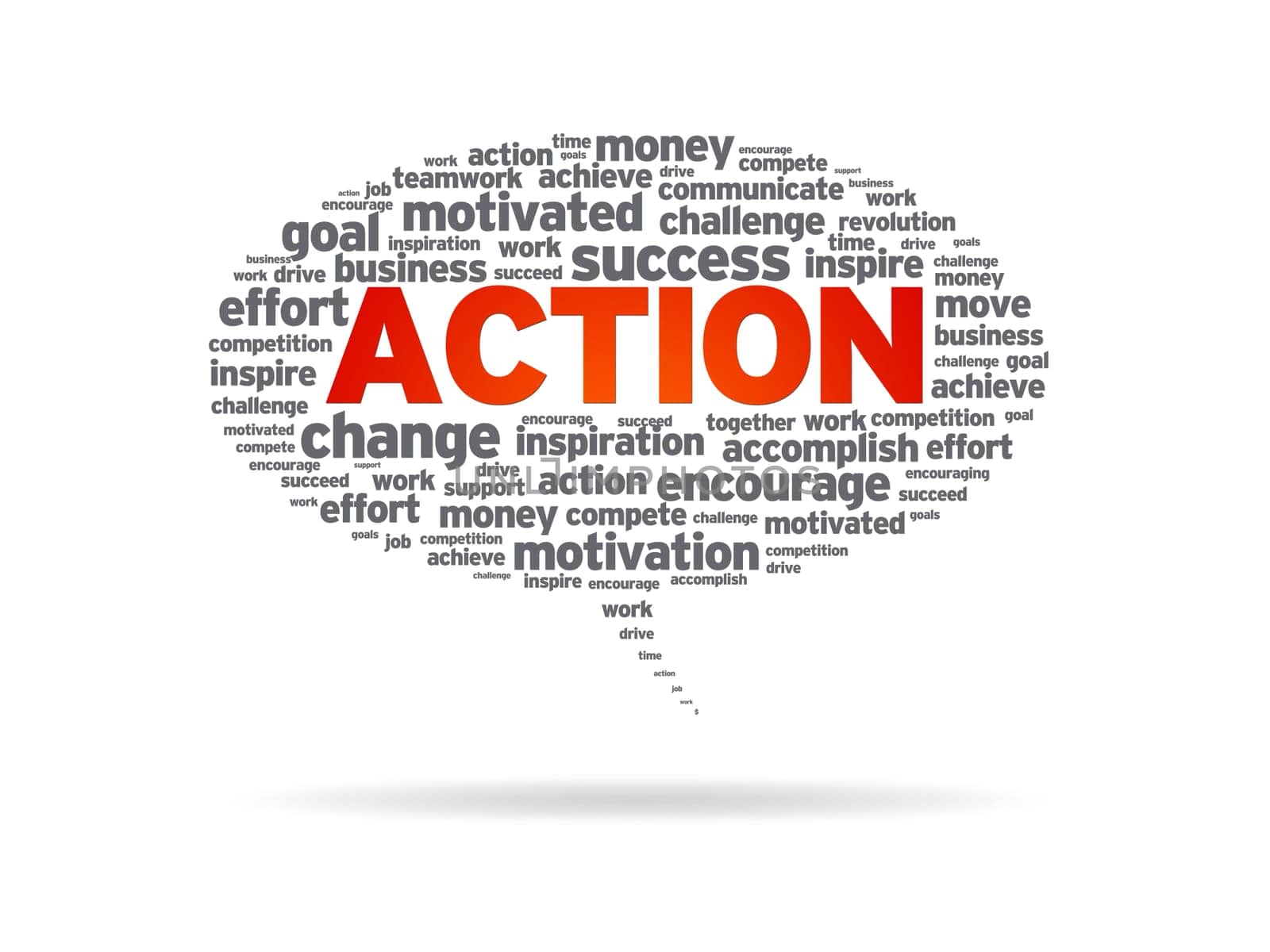 Speech bubble with the word action on white background.