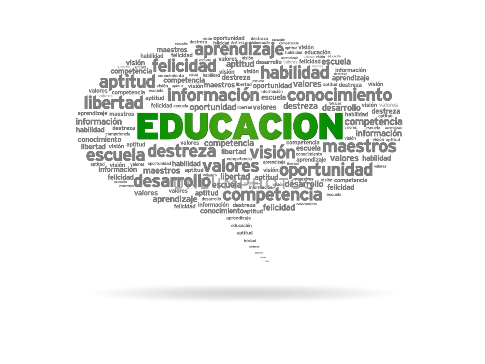 Speech bubble with the word Educacion on white background.