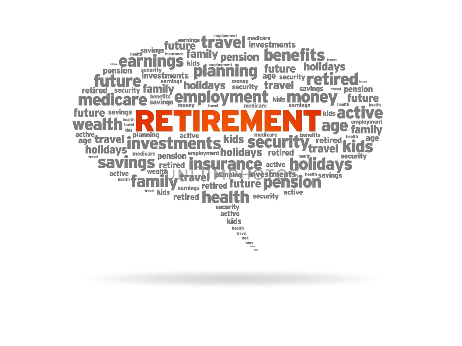 Retirement word speech bubble on white background.
