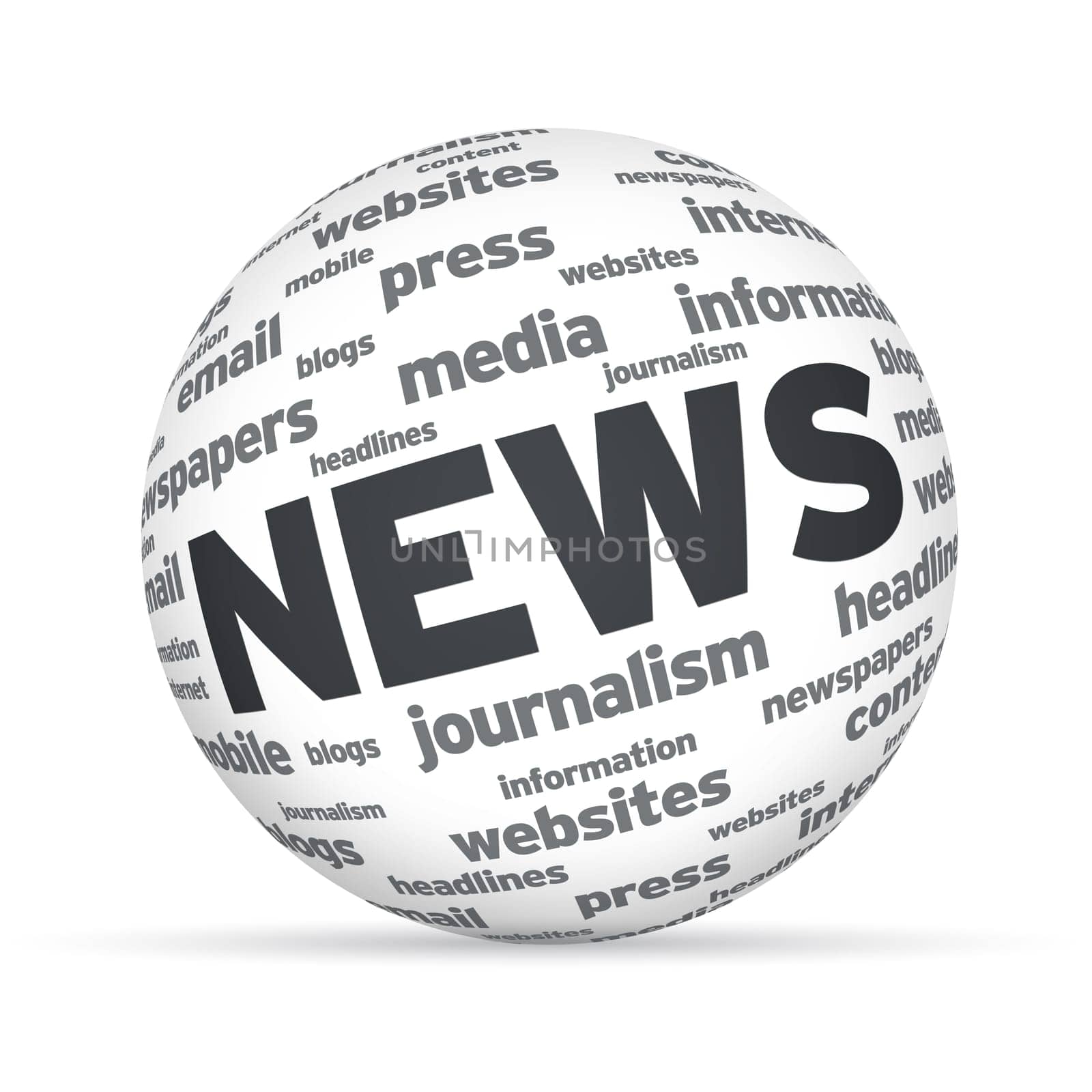 Spehere with the word News on white background.