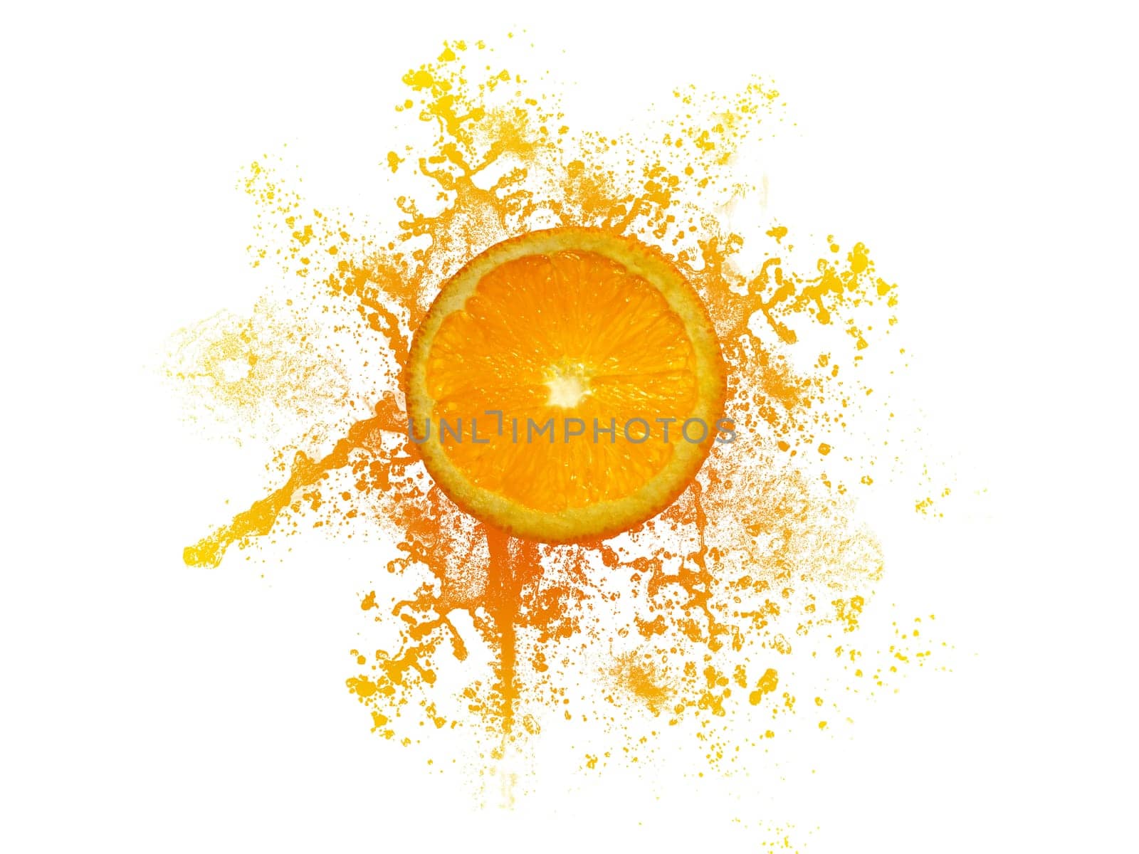 High resolution graphic of a orange with orange juice splash.