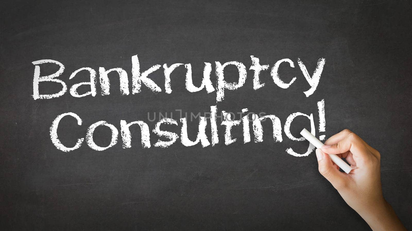 A person drawing and pointing at a Bankruptcy Consulting Chalk Illustration