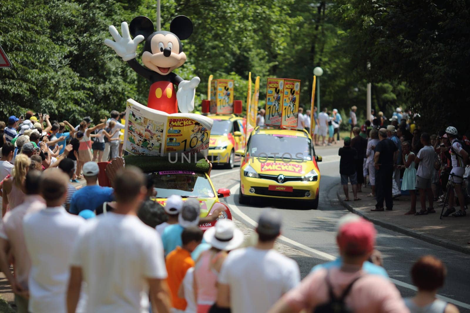 Lyon, France. July 13, 2013. Details of the advertising caravan of the stage 14 of the famous race Tour de France 2013.