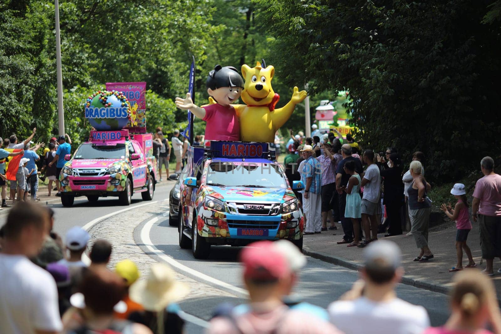 Lyon, France. July 13, 2013. Details of the advertising caravan of the stage 14 of the famous race Tour de France 2013.