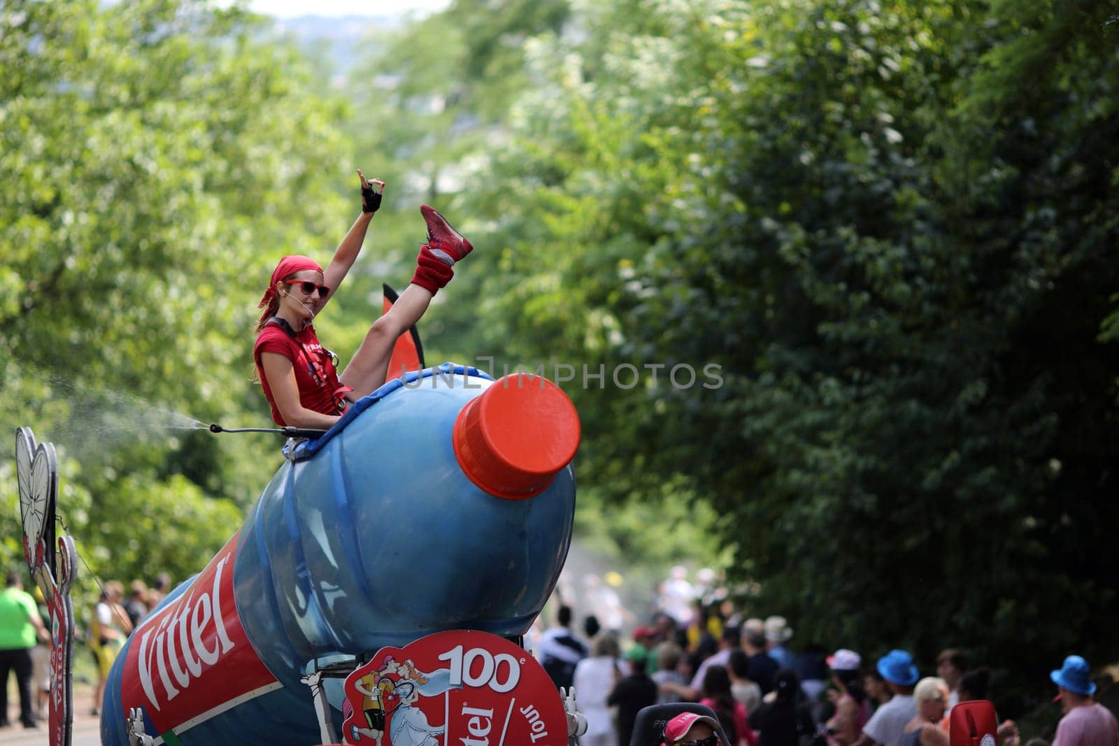 Lyon, France. July 13, 2013. Details of the advertising caravan of the stage 14 of the famous race Tour de France 2013.