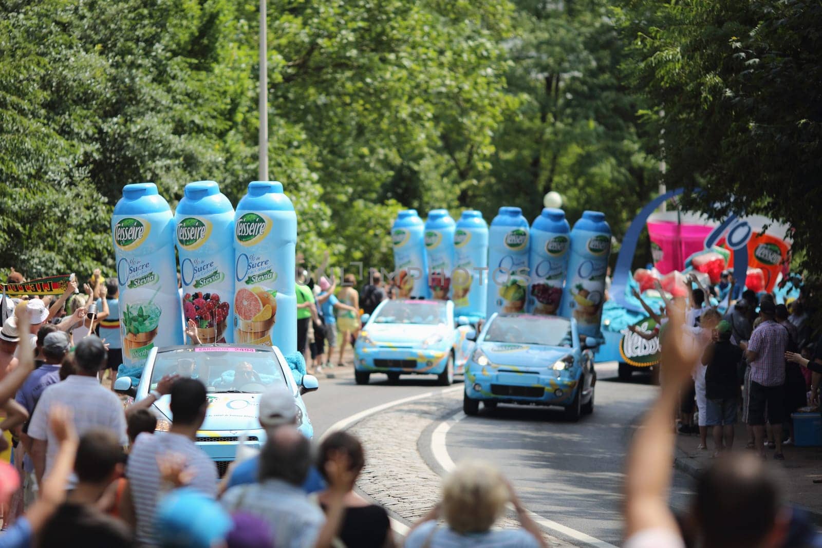 Lyon, France. July 13, 2013. Details of the advertising caravan of the stage 14 of the famous race Tour de France 2013.