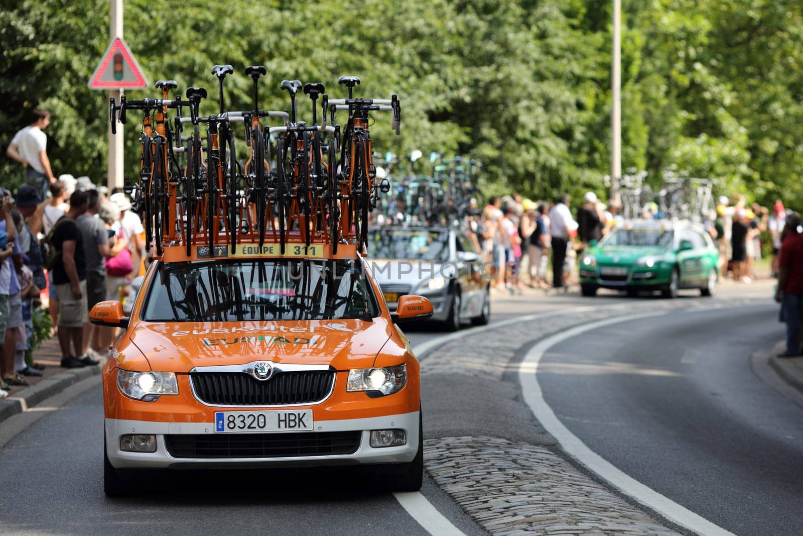 Lyon, France. July 13, 2013. Details of bikes of the stage 14 of the famous race Tour de France 2013.