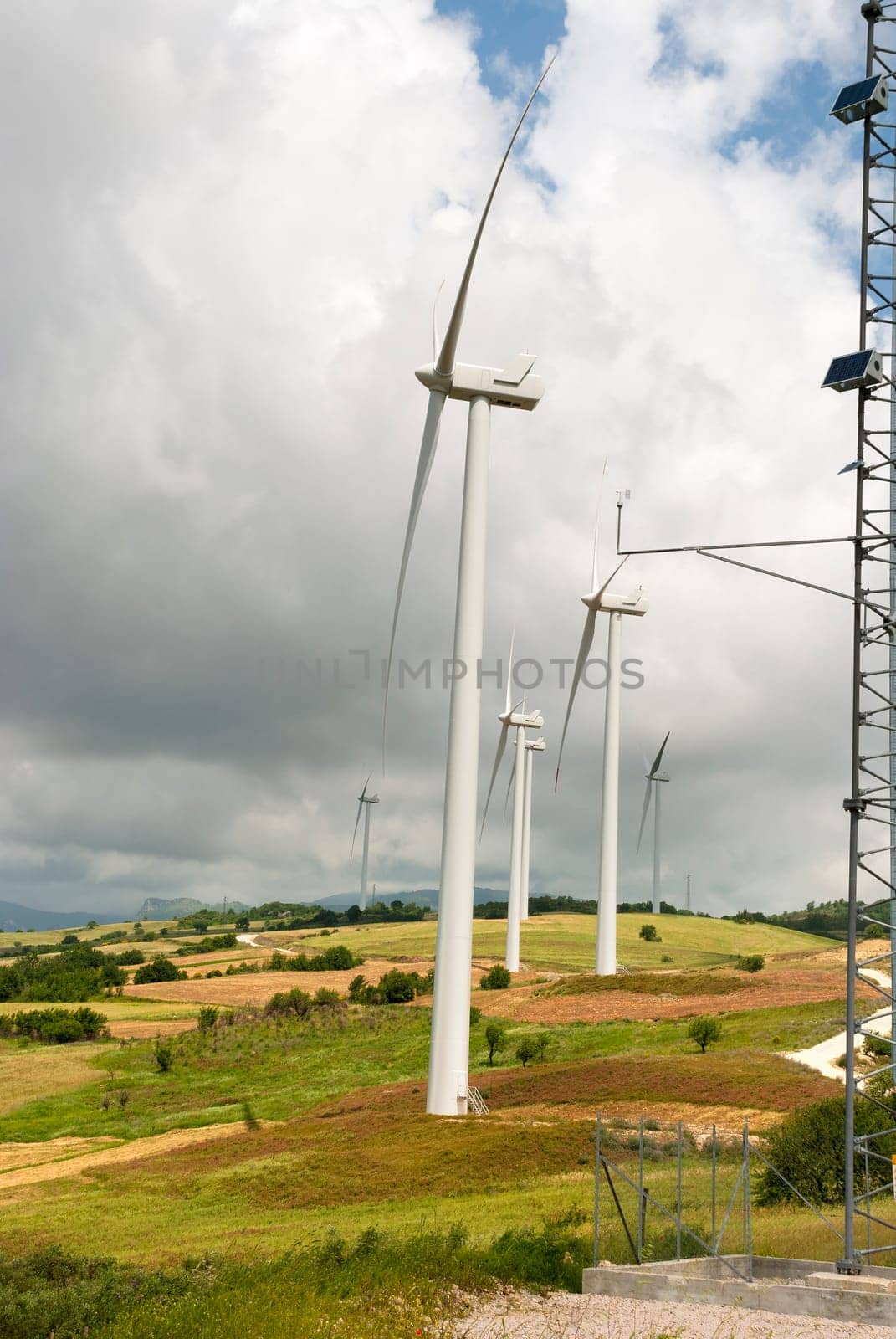 wind turbines on the hills of Salerno in Italy