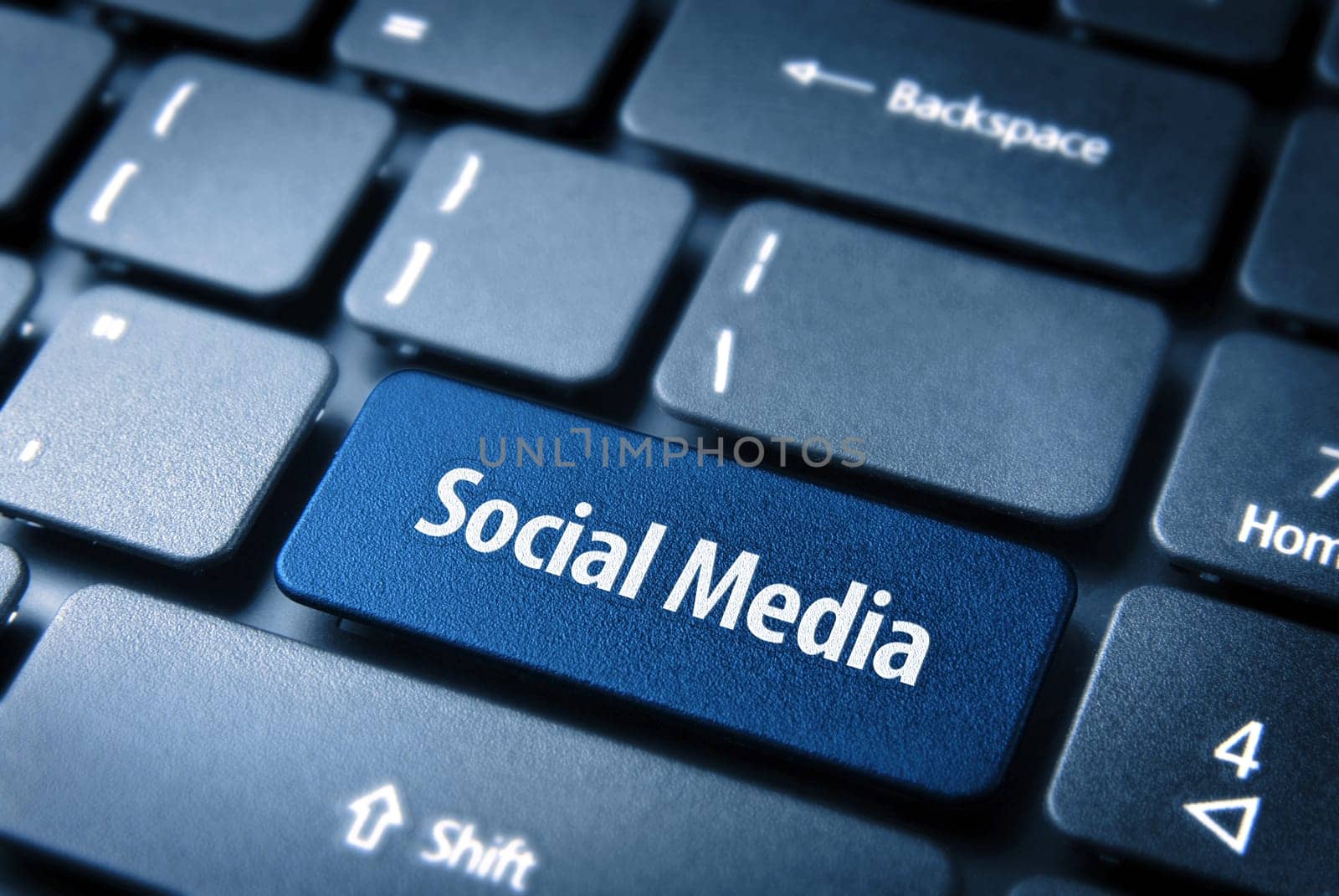 Close up key with social media icon on laptop keyboard. Included clipping path, so you can easily edit it.