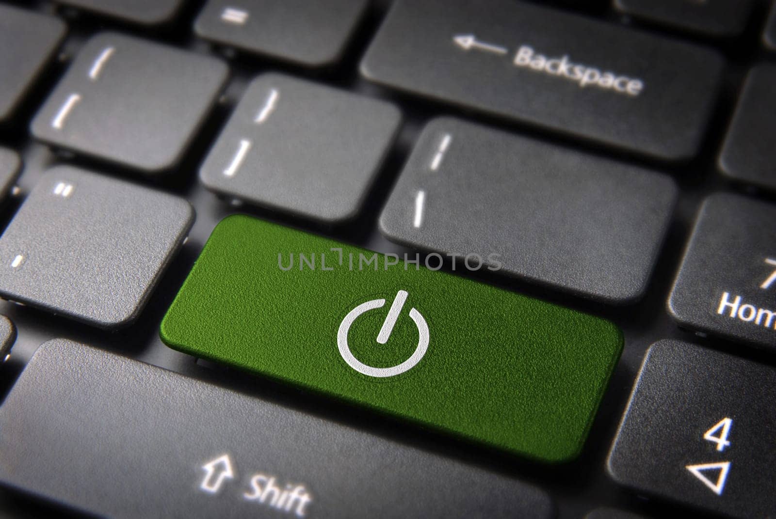 Technology key with power on icon on laptop keyboard. Included clipping path, so you can easily edit it.