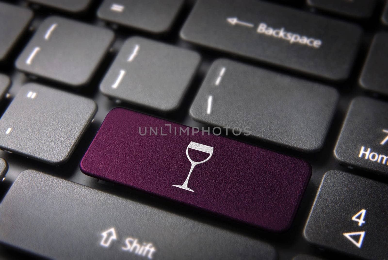 Food key with Wineglass icon on laptop keyboard. Included clipping path, so you can easily edit it.