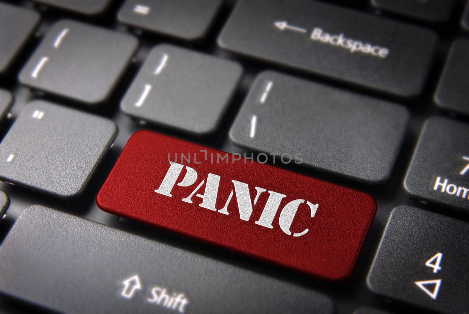 Panic text in button key on laptop keyboard. Included clipping path, so you can easily edit it.