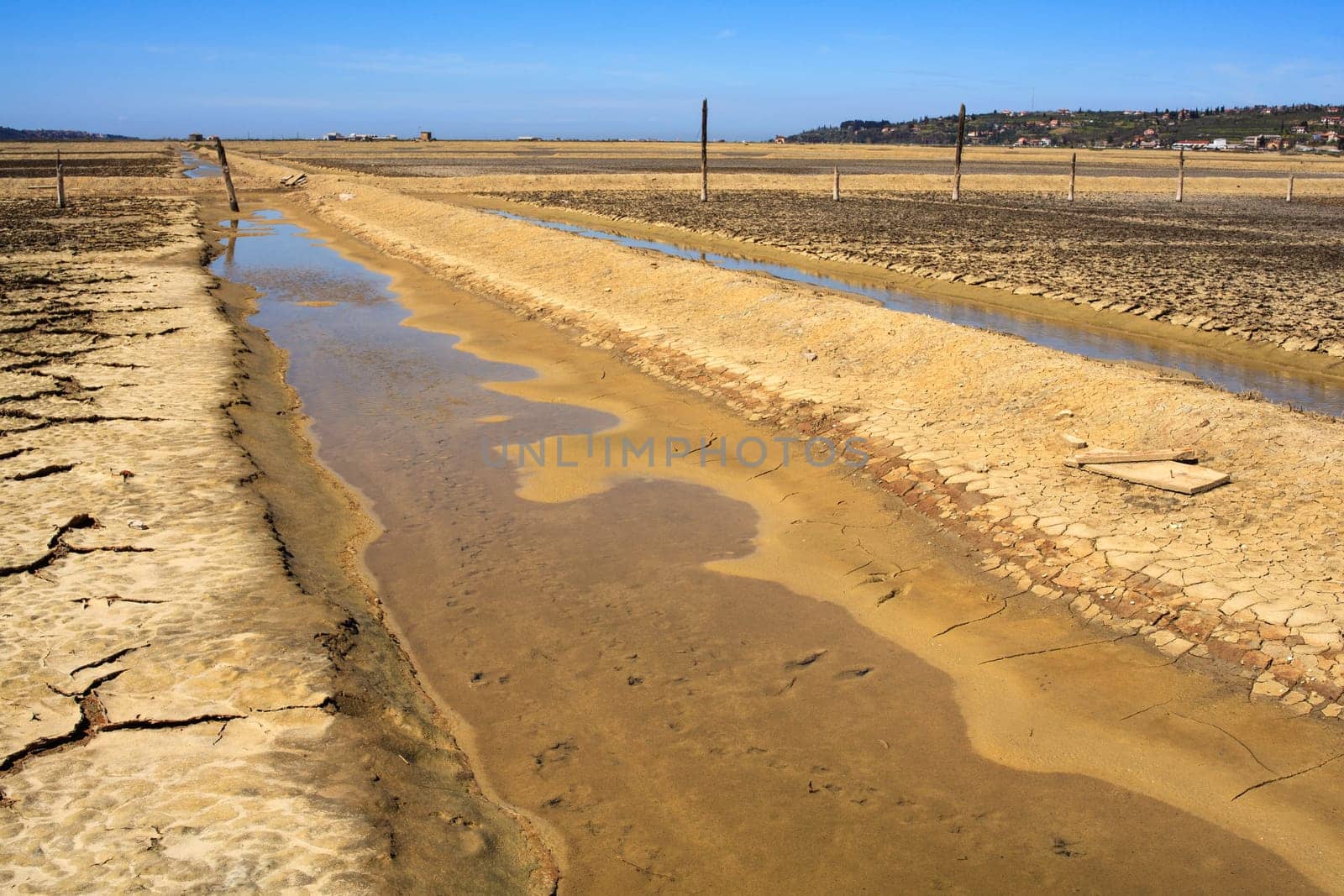 View of Salt evaporation ponds in Secovlje, Slovenia