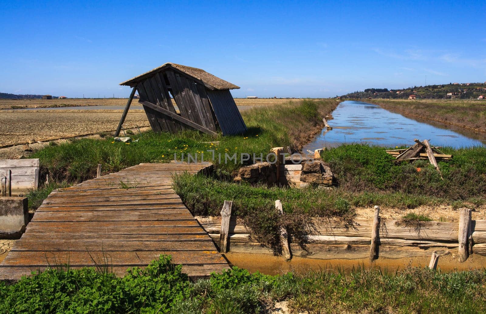 View of Salt evaporation ponds in Secovlje, Slovenia