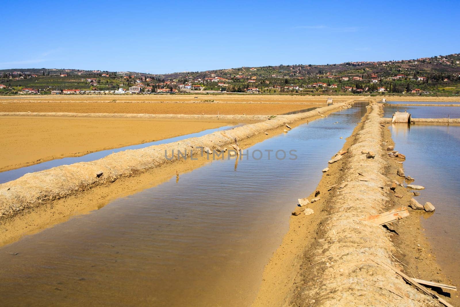 View of Salt evaporation ponds in Secovlje, Slovenia