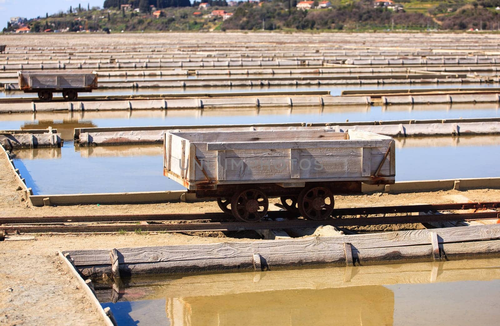 View of Salt evaporation ponds in Secovlje, Slovenia
