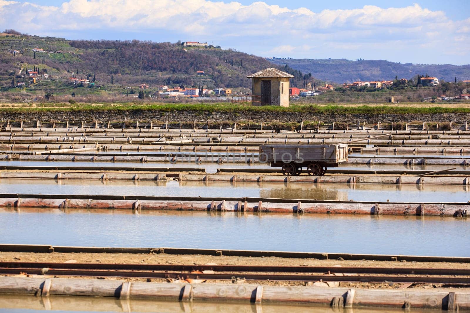 View of Salt evaporation ponds in Secovlje, Slovenia