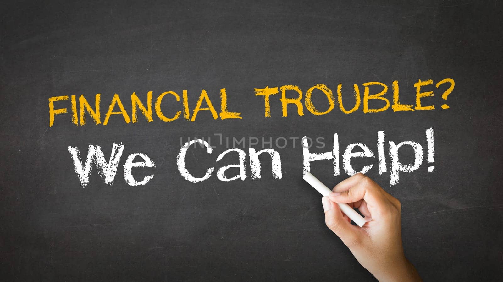 A person drawing and pointing at a Financial Trouble Chalk Illustration