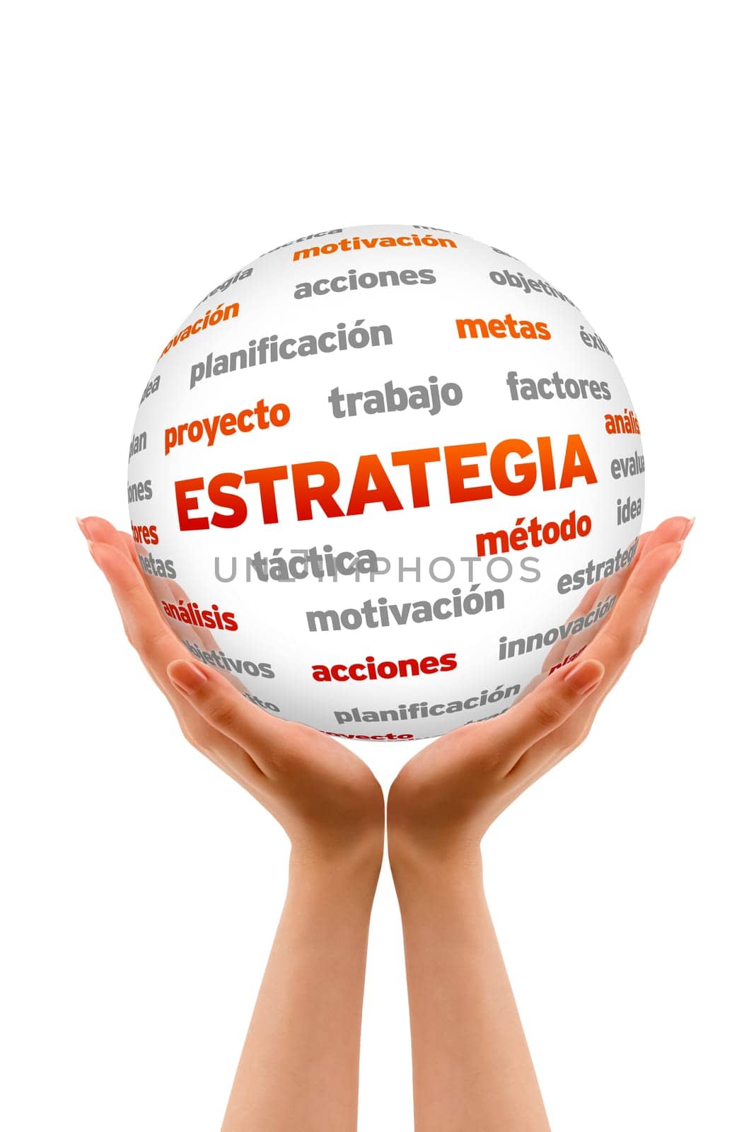 A person holding a 3D Strategy Sphere ilsolated on white.