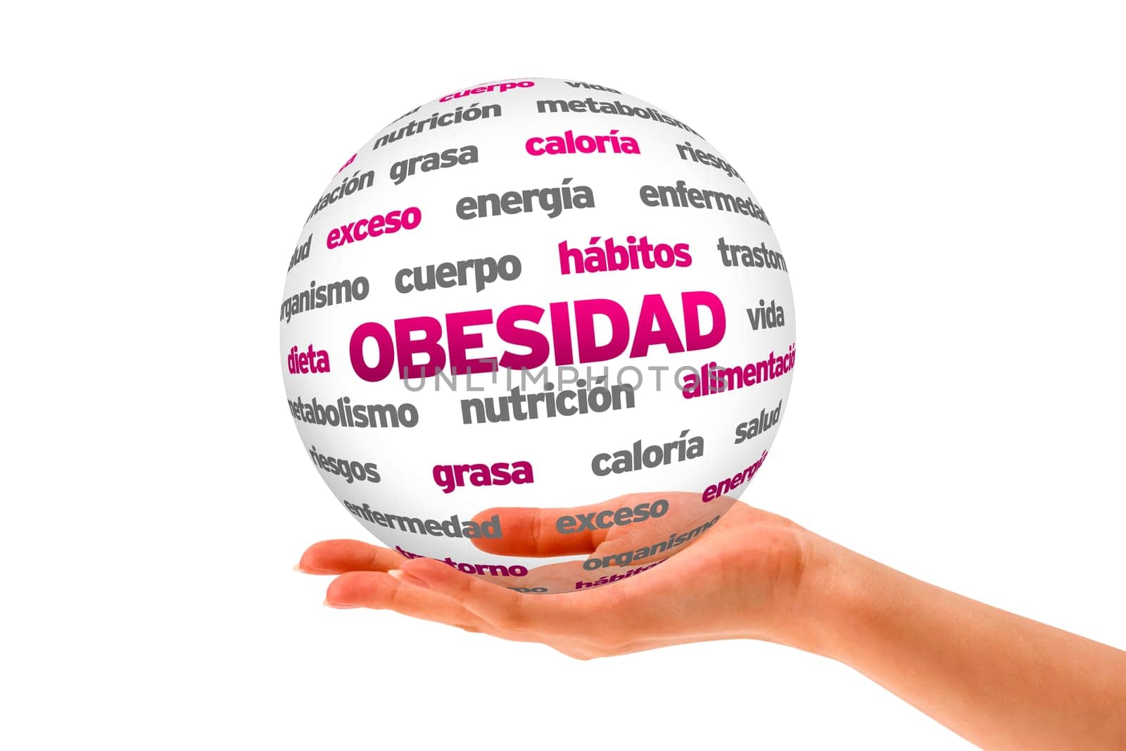 A person  holding a 3D Obesity Sphere ilsolated on white.