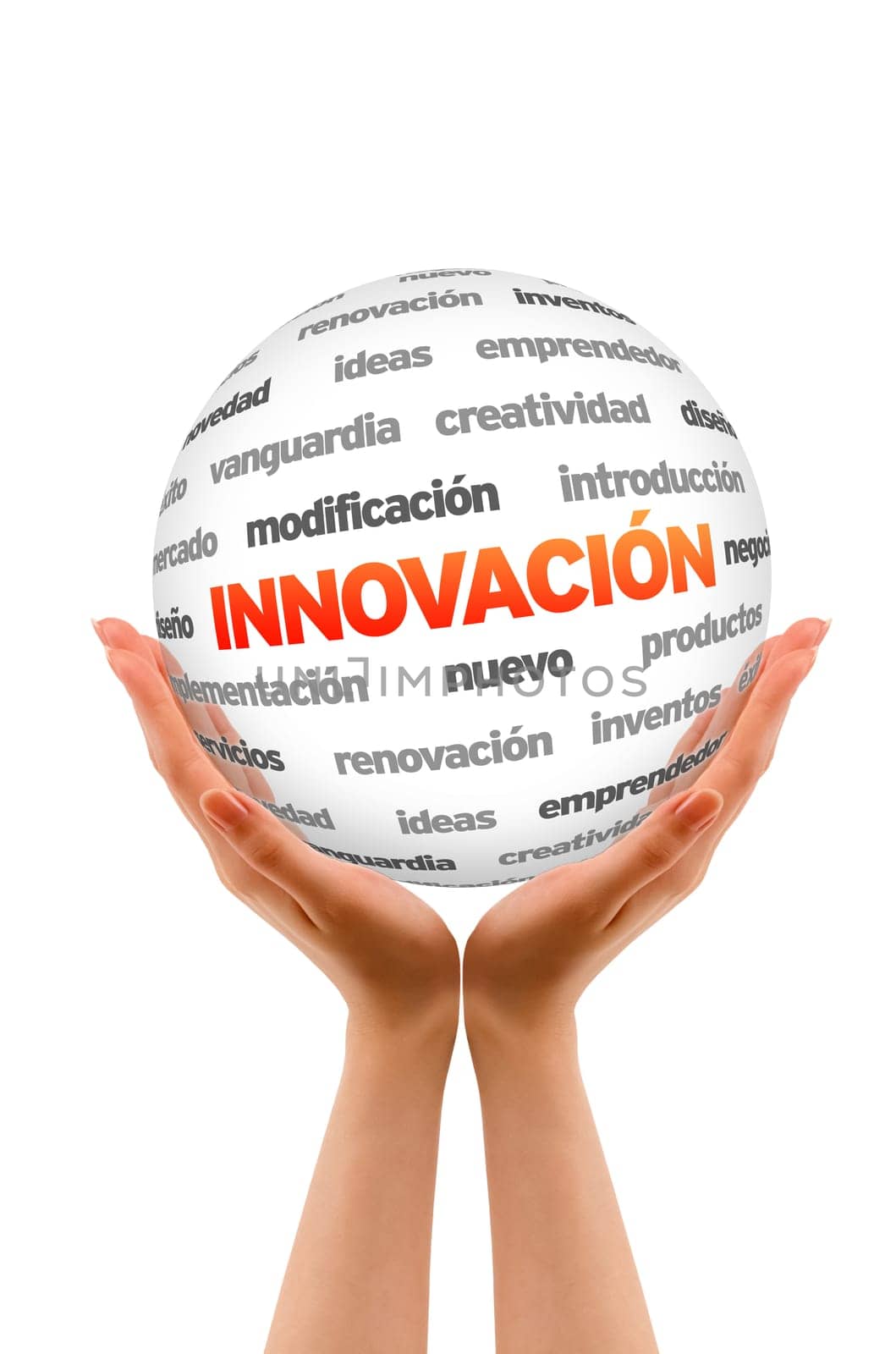 A person  holding a 3D Innovation Sphere ilsolated on white.
