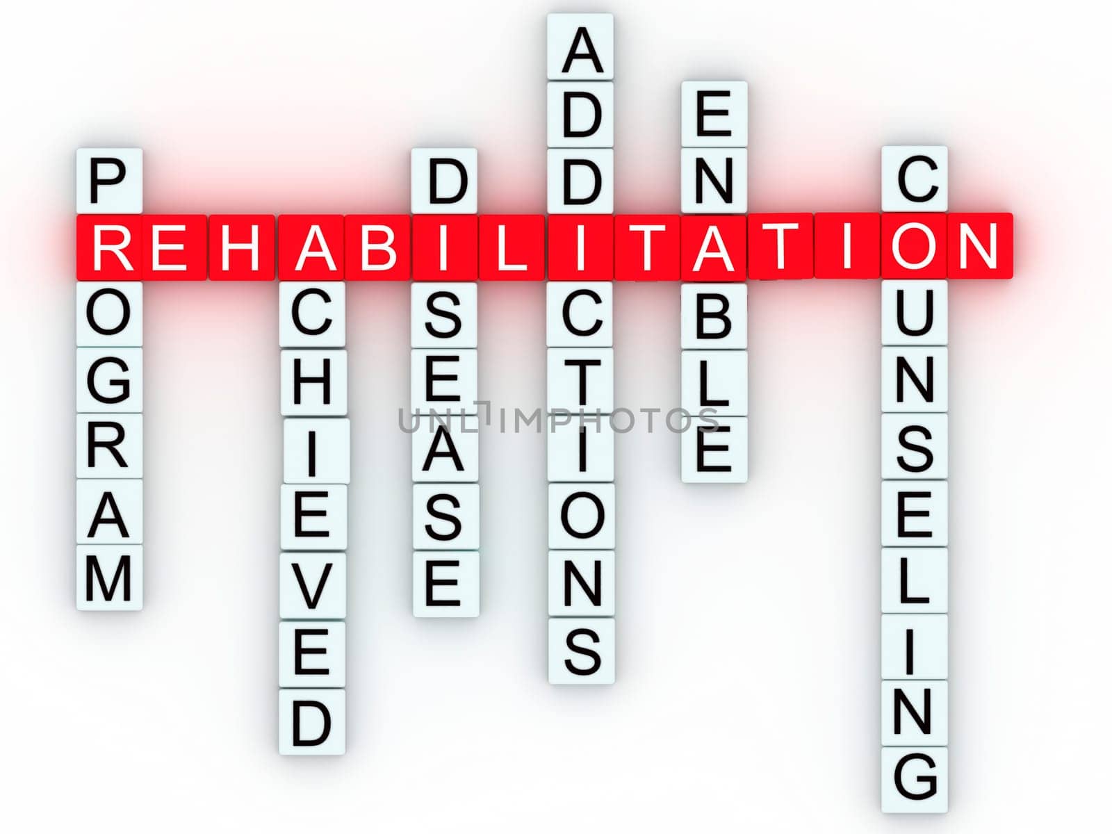 Rehabilitation medical message concept.