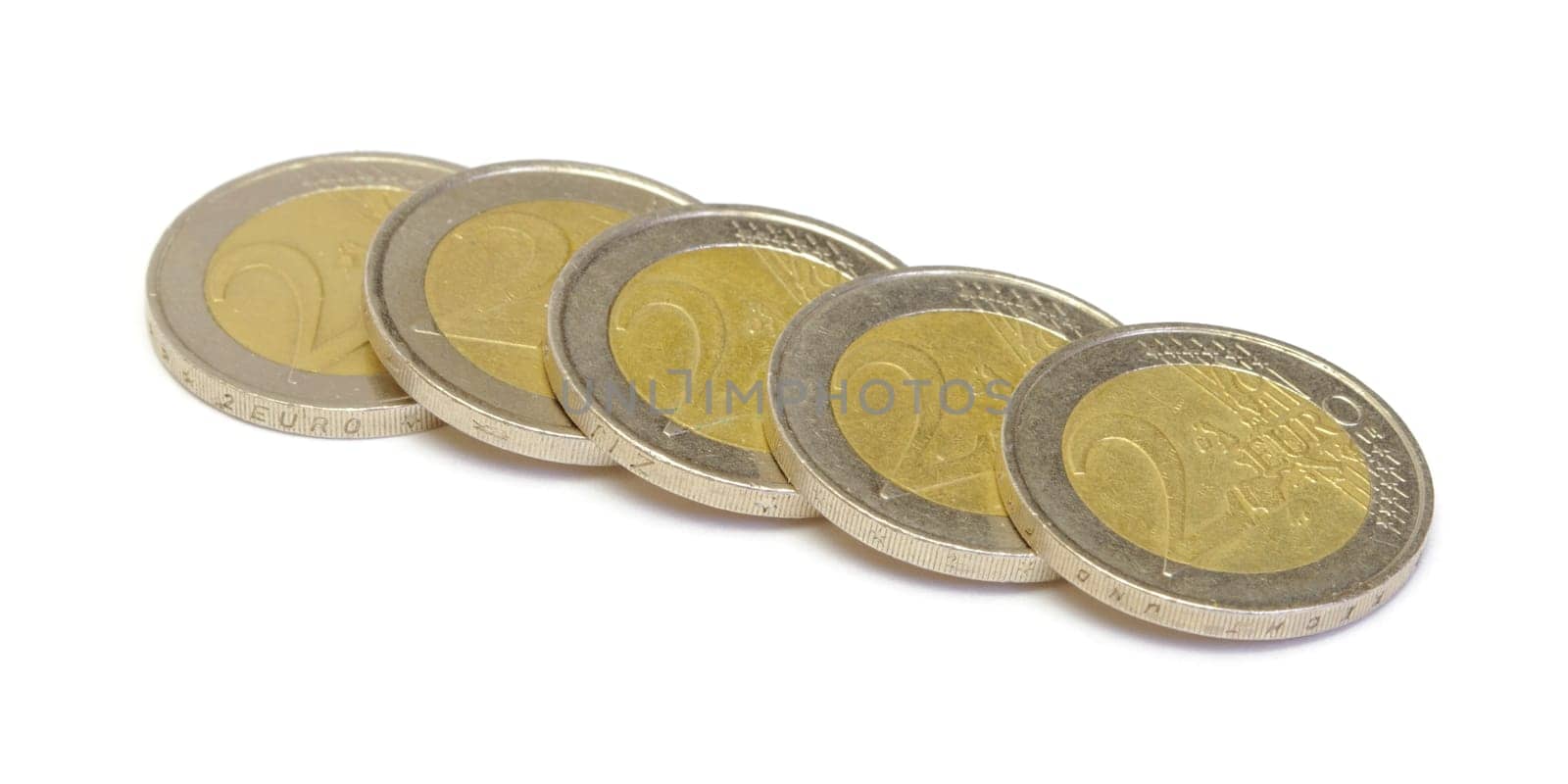 Euro coins on white background closeup
