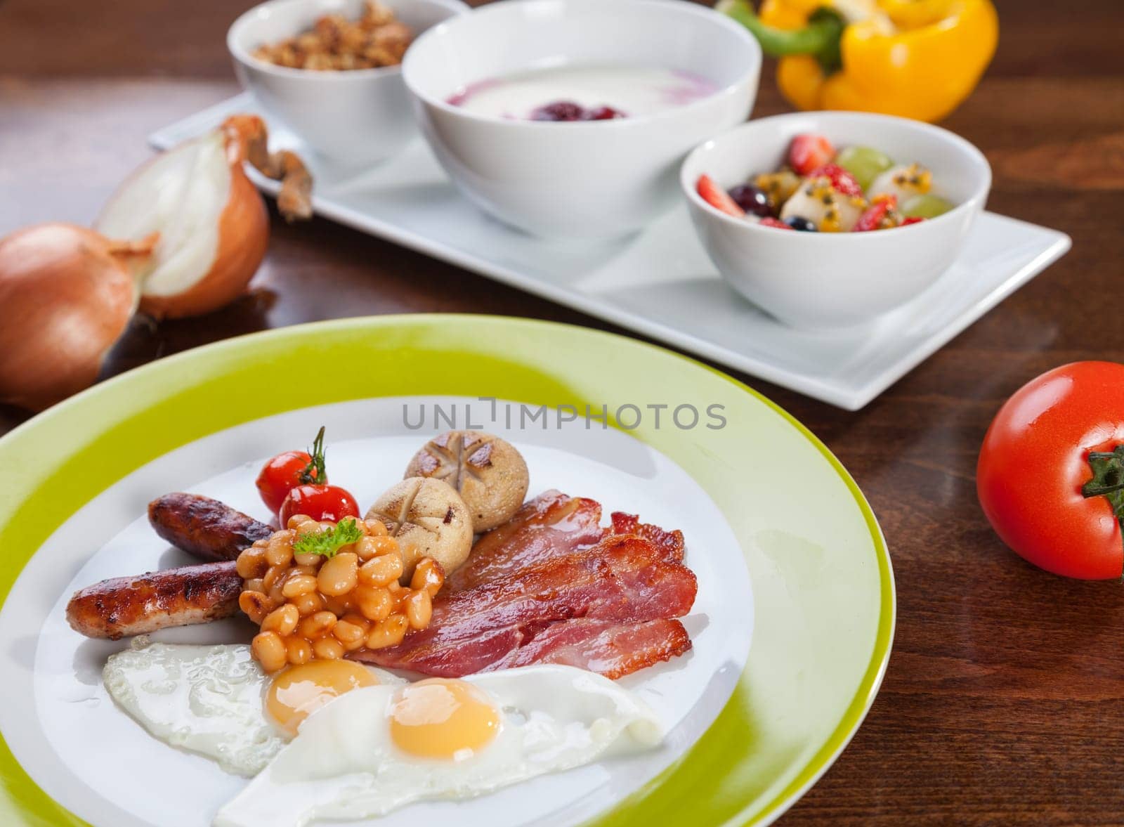 Full English breakfast with quail eggs