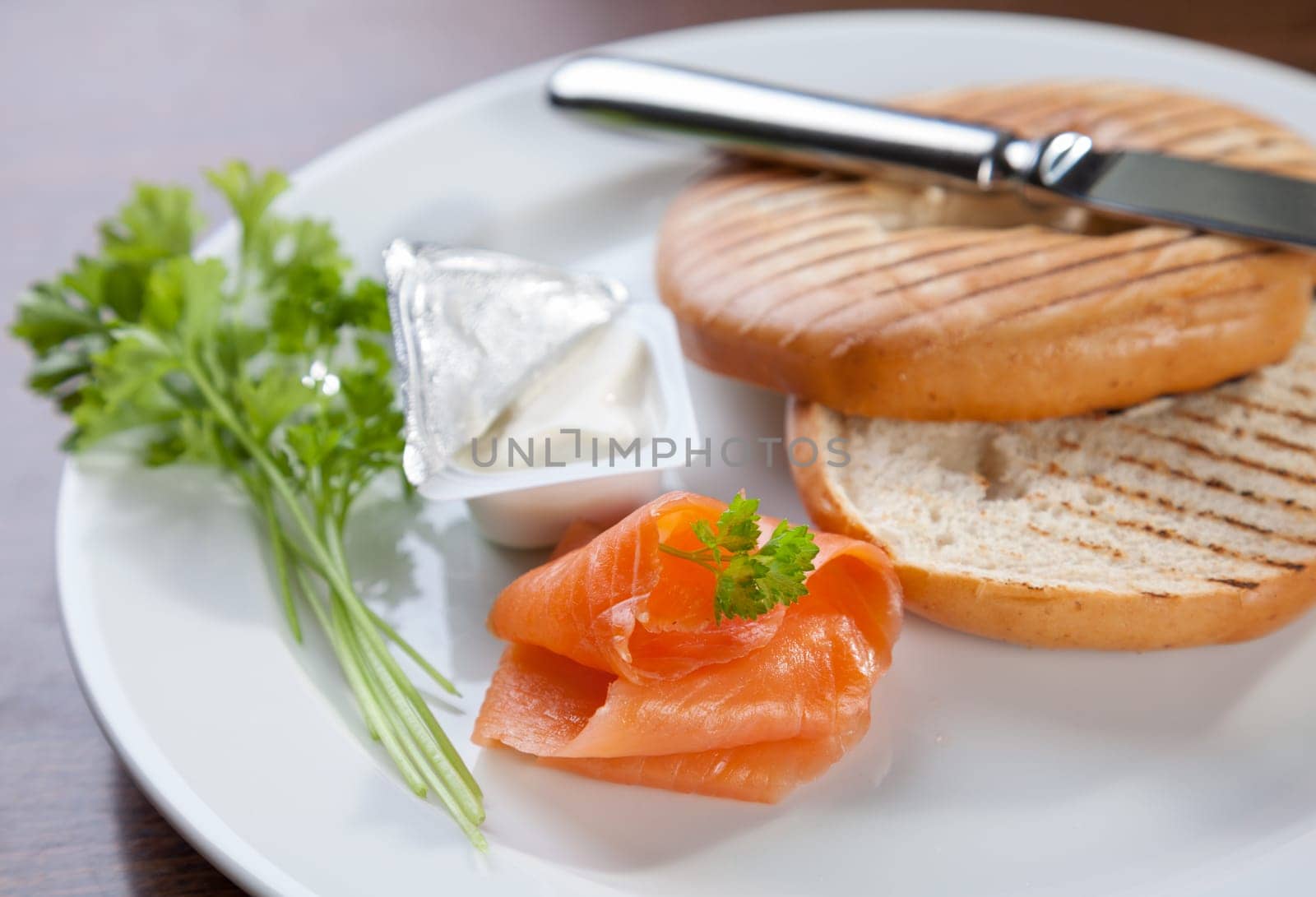 Bagel with cream cheese and salmon