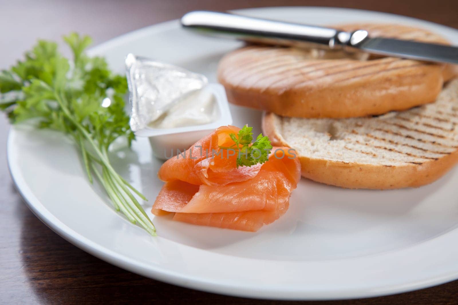 Bagel with cream cheese and salmon