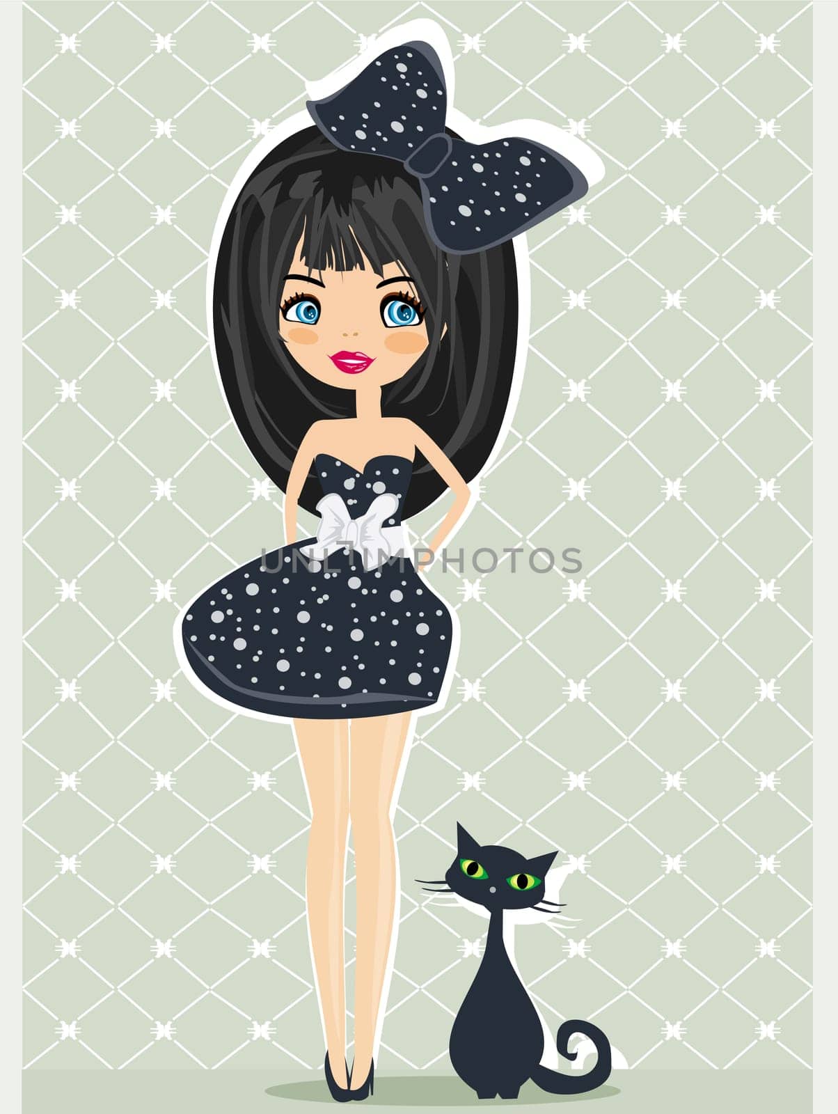 sweet girl and her black cat